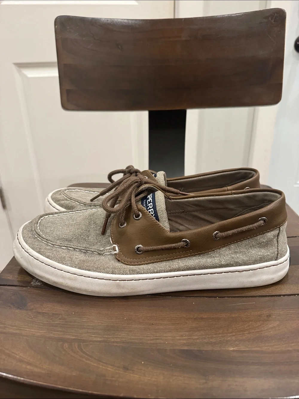 Sperry Men's Tan Canvas and Brown Leather Boat Shoes